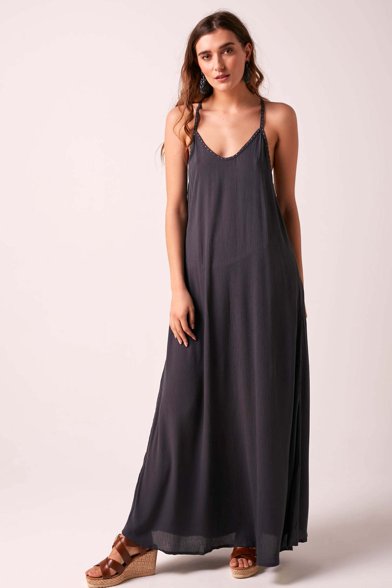 INDIA - Beaded Maxi Dress - Charcoal