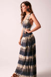 SOPHIA - Beaded Back Maxi Dress Tie Dye  - PEWTER