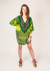 VIVID SAFARI - 100% Silk - Luxury Kaftan - Lime