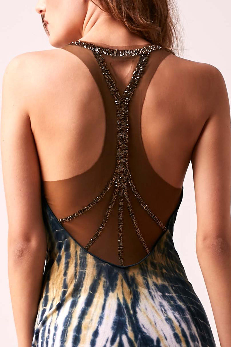 SOPHIA - Beaded Back Maxi Dress Tie Dye  - BRONZE