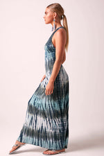 SOPHIA - Beaded Back Maxi Dress Tie Dye  - TEAL