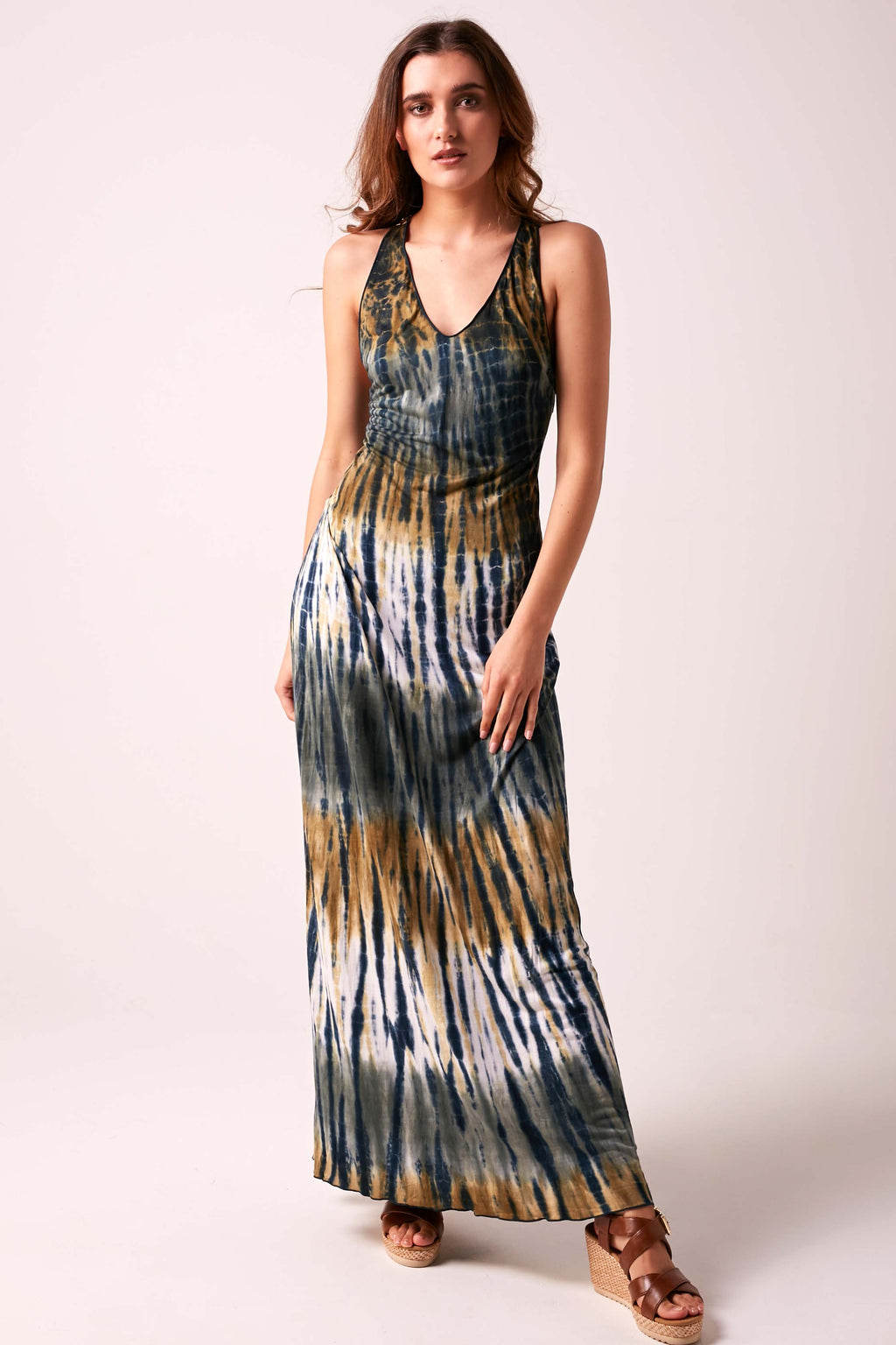 SOPHIA - Beaded Back Maxi Dress Tie Dye  - BRONZE