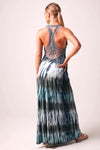 SOPHIA - Beaded Back Maxi Dress Tie Dye  - TEAL