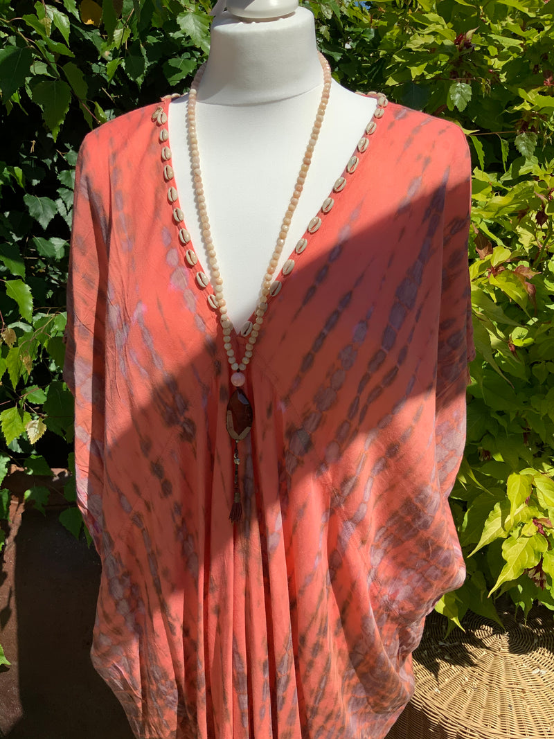 Ibiza - tie dye kaftan - dusty tangerine