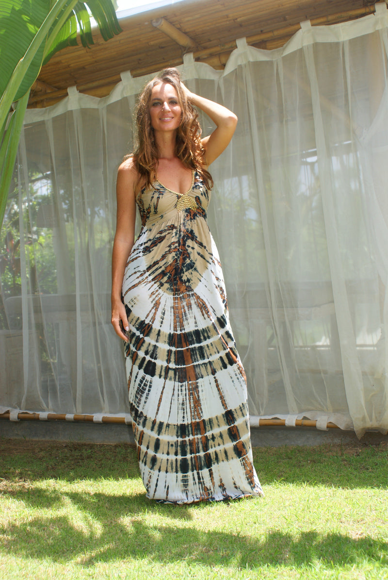 BIBA beaded Maxi Dress -  Toffee Apple Tie-Dye