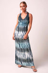 SOPHIA - Beaded Back Maxi Dress Tie Dye  - TEAL