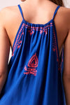 BOHO BIBI - Sun Dress  - Cobalt blue with Almost Neon Pink Embroidery