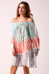 ARABELLA - Ombre Summer Dress - Coral, Aqua and Grey Tie-Dye