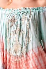 ARABELLA - Ombre Summer Dress - Coral, Aqua and Grey Tie-Dye