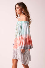 ARABELLA - Ombre Summer Dress - Coral, Aqua and Grey Tie-Dye