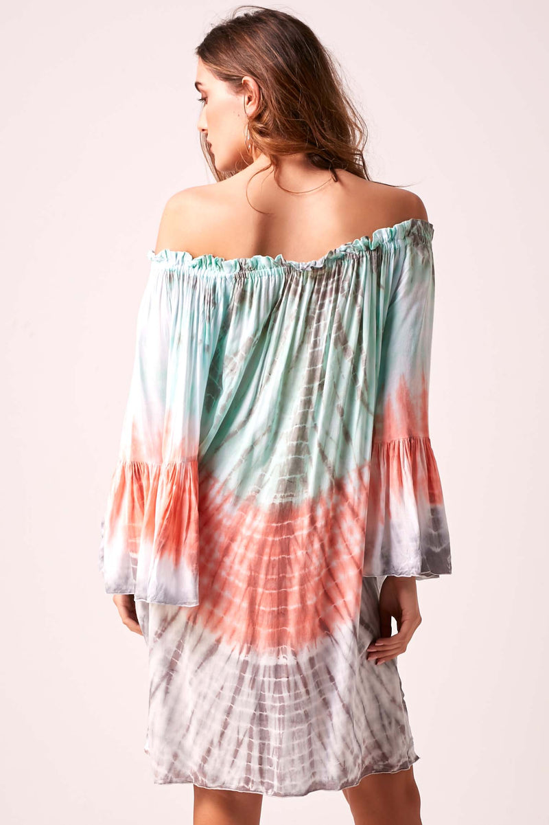 ARABELLA - Ombre Summer Dress - Coral, Aqua and Grey Tie-Dye