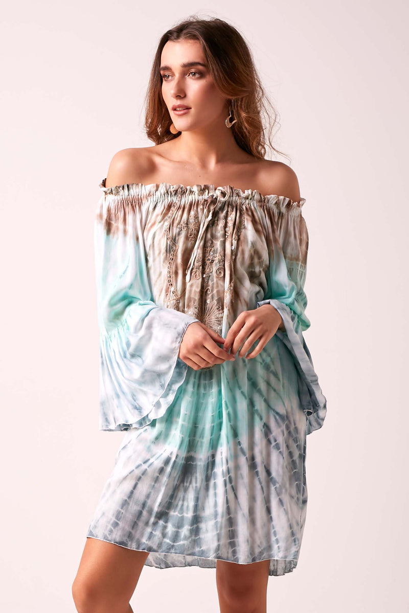 ARABELLA - Tie-Dye Dress - Coffee & Aqua Ombré