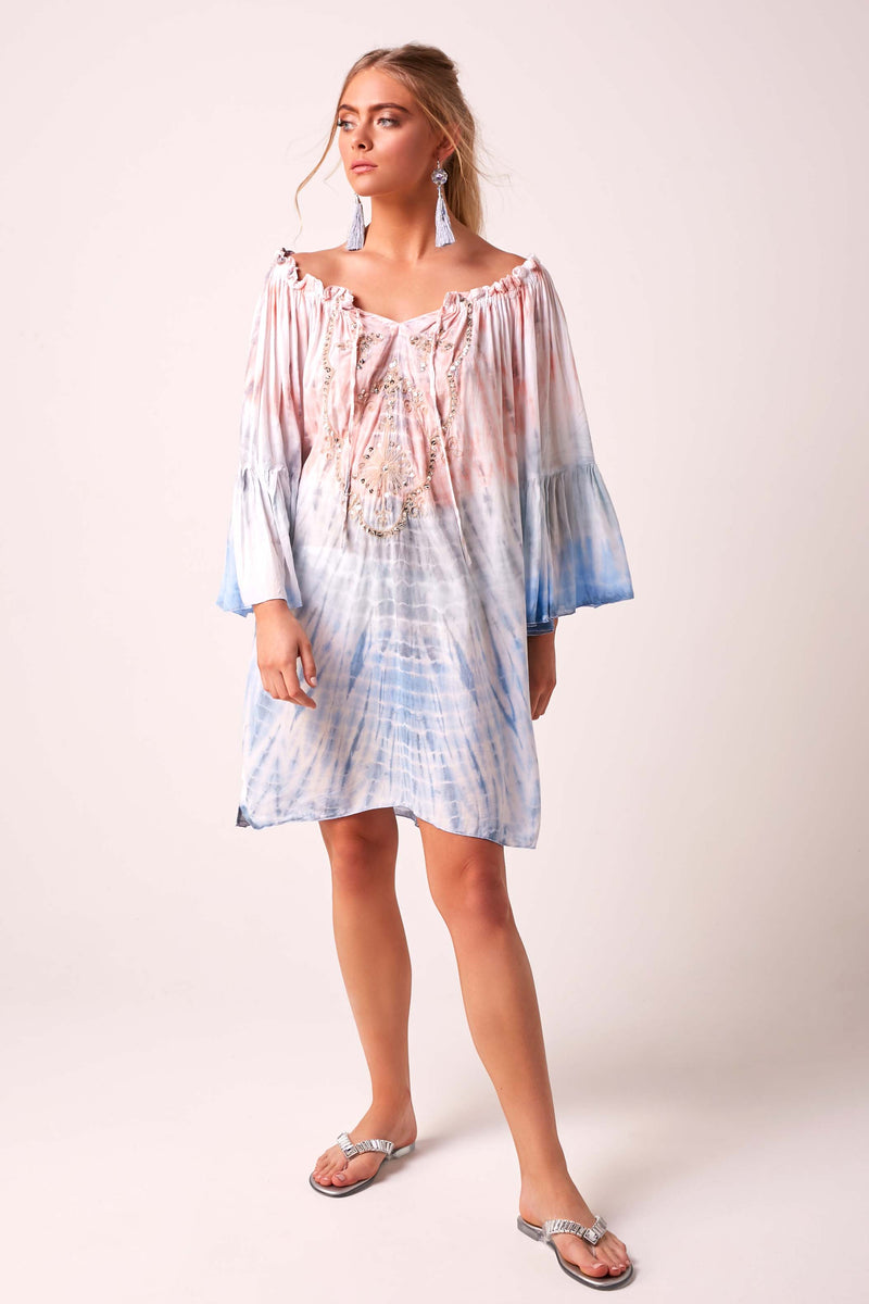 ARABELLA - Tie-Dye - Blush Pink & Sky Ombré Summer Dress