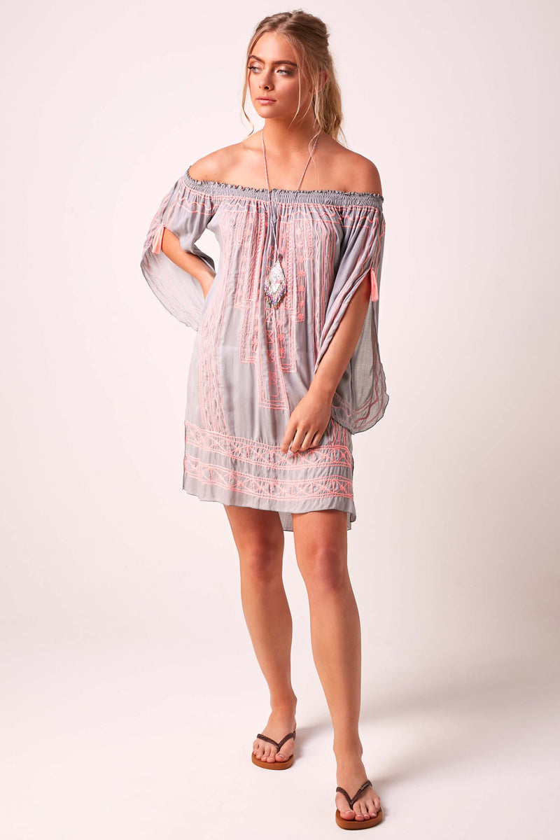 Bardot Dress Grey and Pink