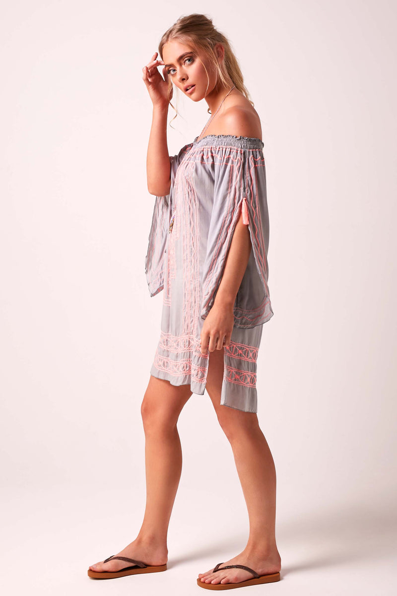 Bardot Dress Grey and Pink