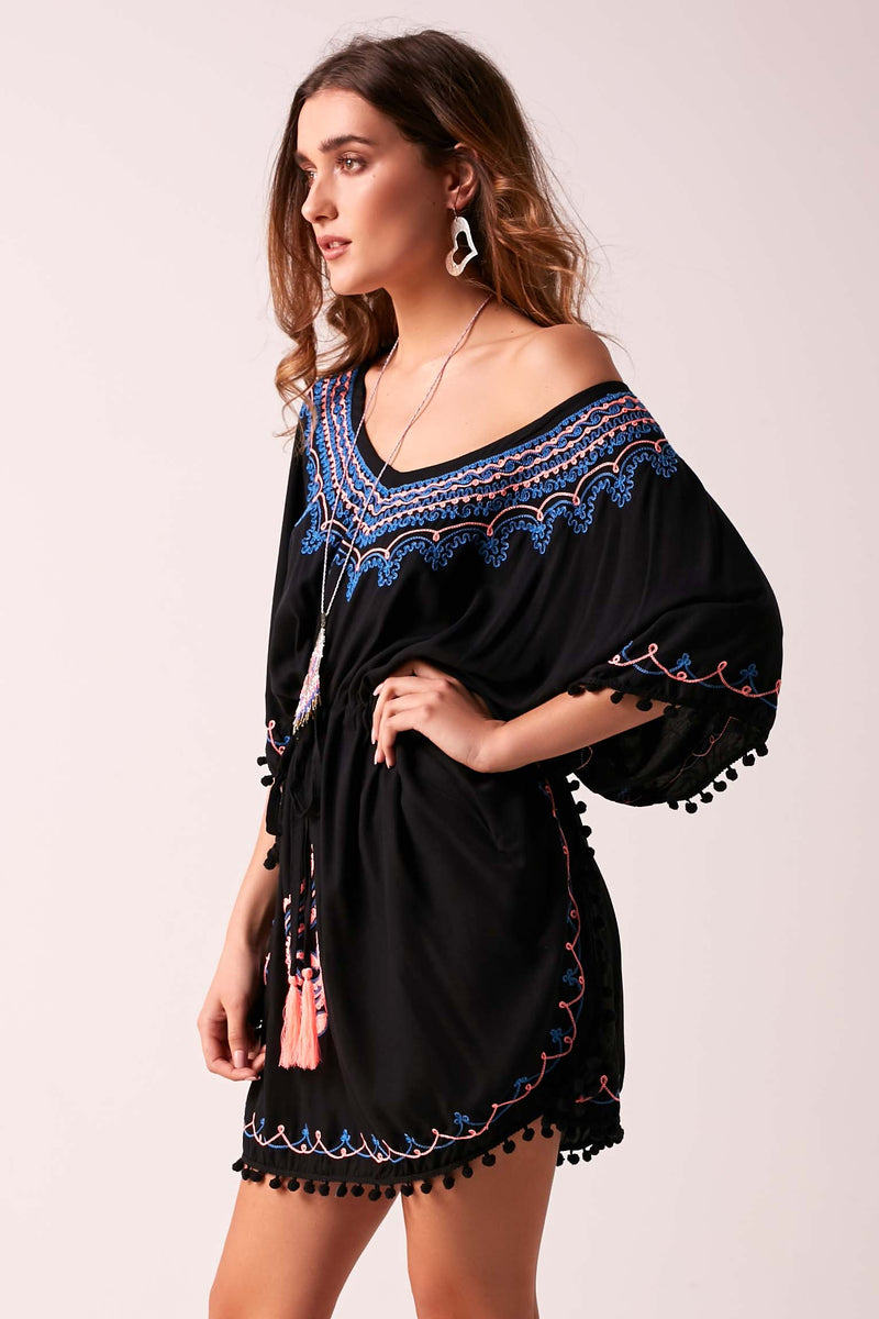 Bella Beach Embroidered Dress Black