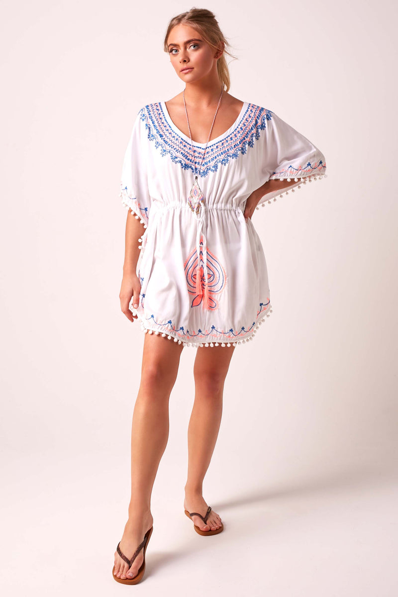 Bella Beach Embroidered Dress  - White