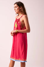 BOHO BIBI - Sun Dress - Fuchsia with Vivid Lime Embroidery