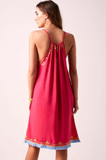 BOHO BIBI - Sun Dress - Fuchsia with Vivid Lime Embroidery