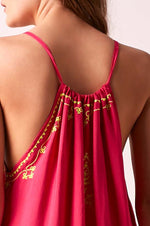 BOHO BIBI - Sun Dress - Fuchsia with Vivid Lime Embroidery