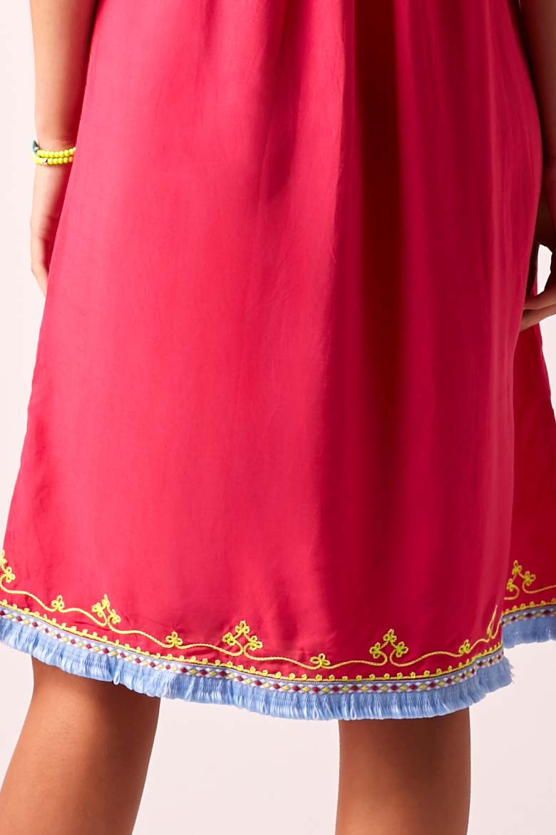BOHO BIBI - Sun Dress - Fuchsia with Vivid Lime Embroidery