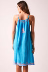 BOHO BIBI - Sun Dress  - Turquoise with Bubblegum Pink Embroidery
