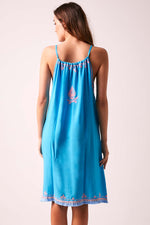 BOHO BIBI - Sun Dress  - Turquoise with Bubblegum Pink Embroidery