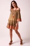 BRIGITTE - Baby Doll Dress - Khaki & Neon Coral