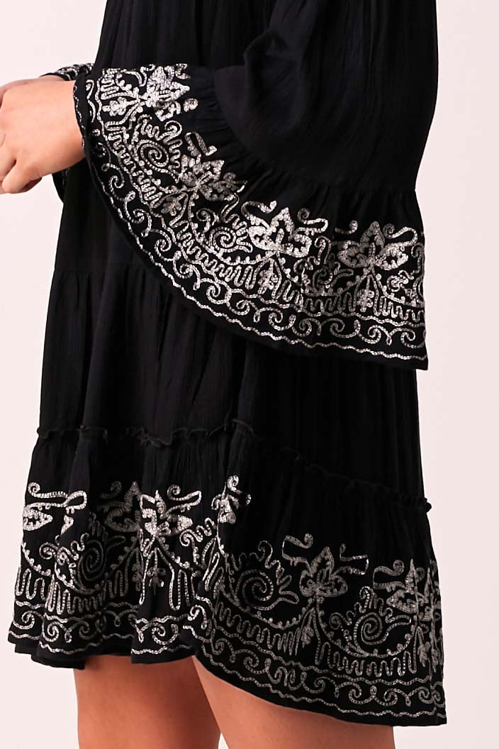 BRIGITTE - Baby Doll Dress - Midnight Black & Silver