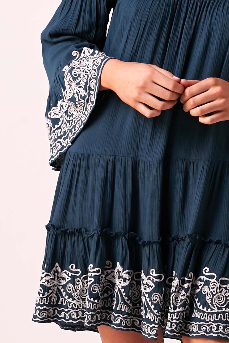 BRIGITTE - Baby Doll Dress  - Petrol Blue