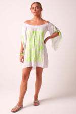 Fiesta Bardot Off The Shoulder Beach Dress - White and Turquoise