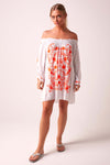 Fiesta Bardot Off The Shoulder Beach Dress - White and Neon Orange