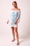 Fiesta Bardot Off The Shoulder Beach Dress - White and Turquoise