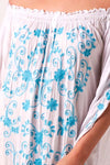 Fiesta Bardot Off The Shoulder Beach Dress - White and Turquoise