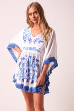 Jess Beach Dress - Fringed Tassel in Blue and White