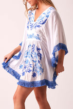 Jess Beach Dress - Fringed Tassel in Blue and White