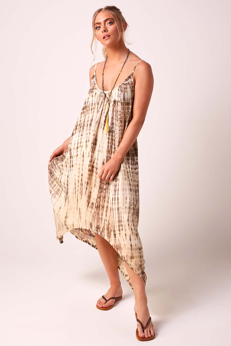 Mila Dipped Hem High Low Tie Dye Maxi Dress - Nude