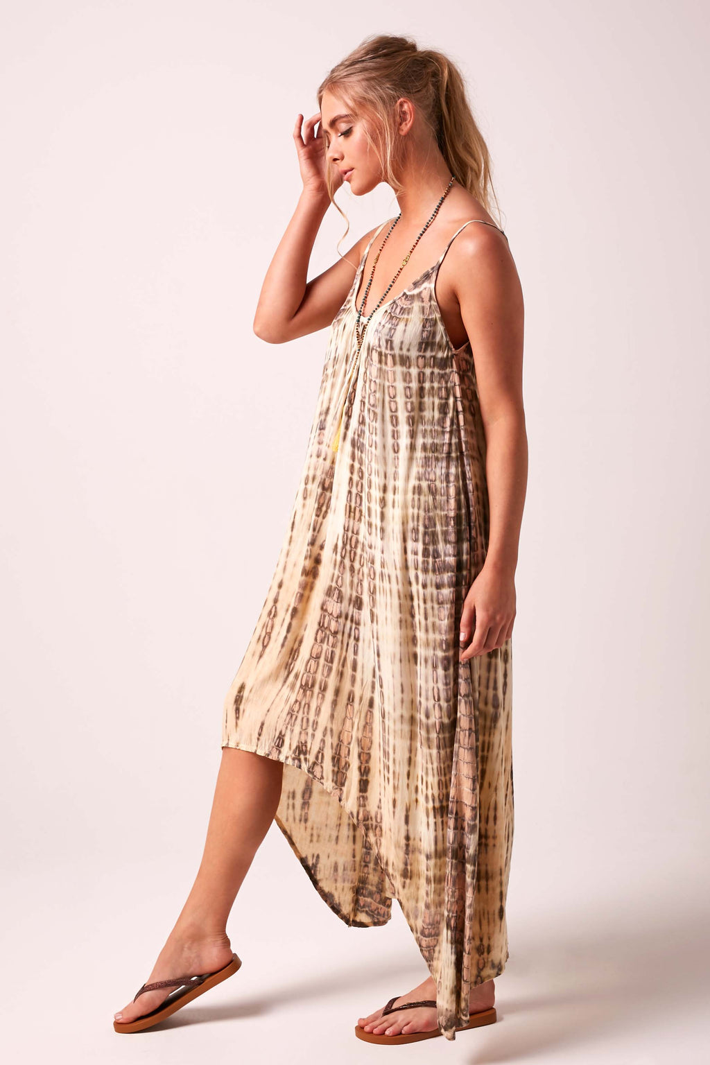 Mila Dipped Hem High Low Tie Dye Maxi Dress - Nude