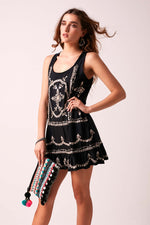 Star Sequin Frillled Hem Shift Dress Black