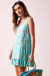 Star Sequin Frill Hem Shift Dress Aqua