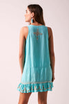 Star Sequin Frill Hem Shift Dress Aqua