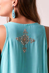 Star Sequin Frill Hem Shift Dress Aqua
