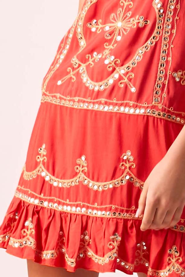 Star Sequin Frill Shift Dress Pimento