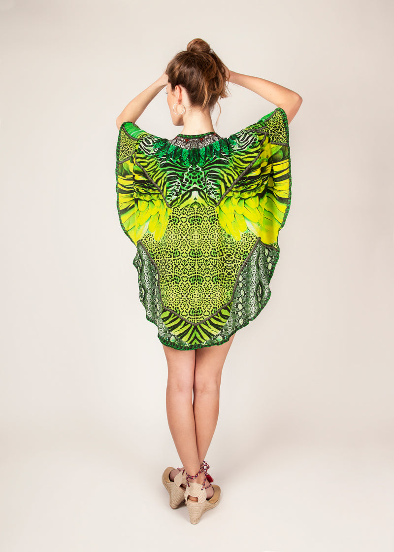 VIVID SAFARI - 100% Silk - Luxury Kaftan - Lime