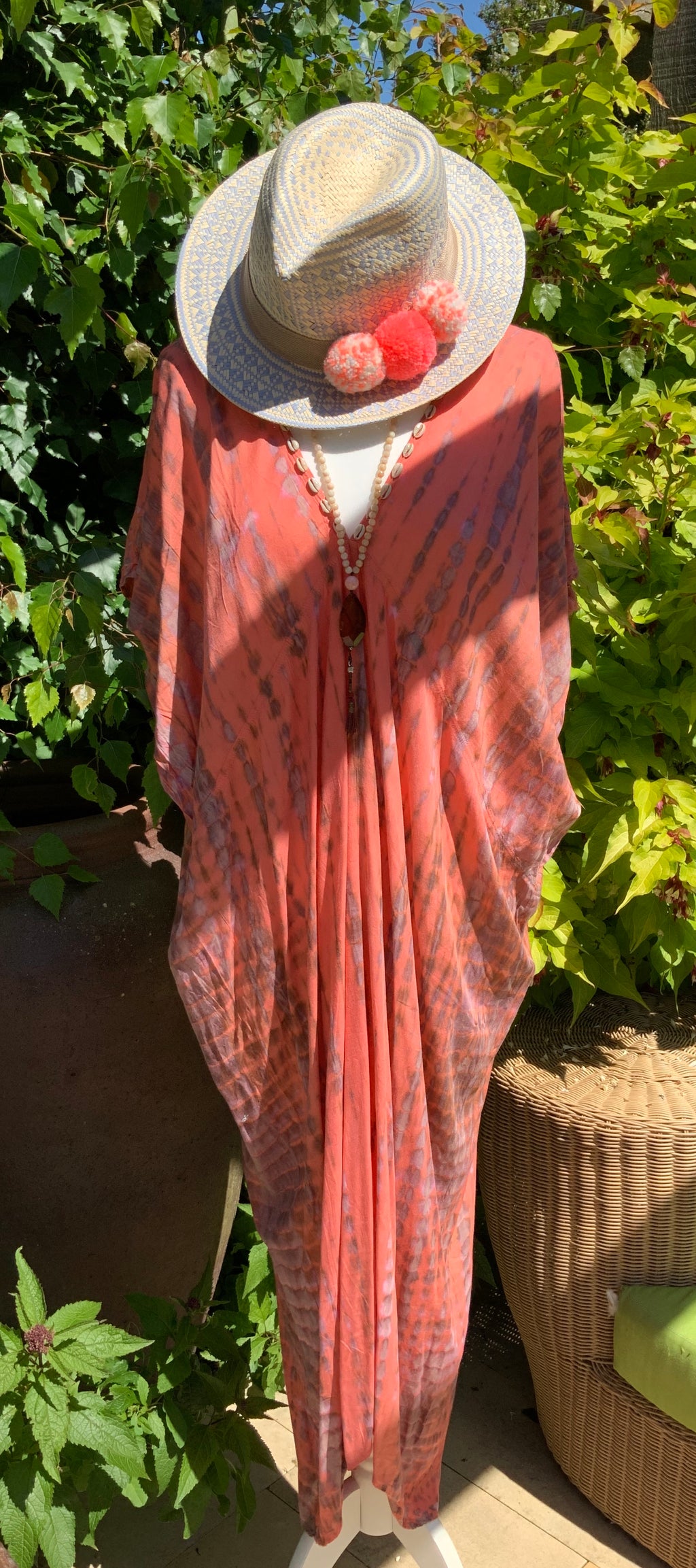 Ibiza - tie dye kaftan - dusty tangerine