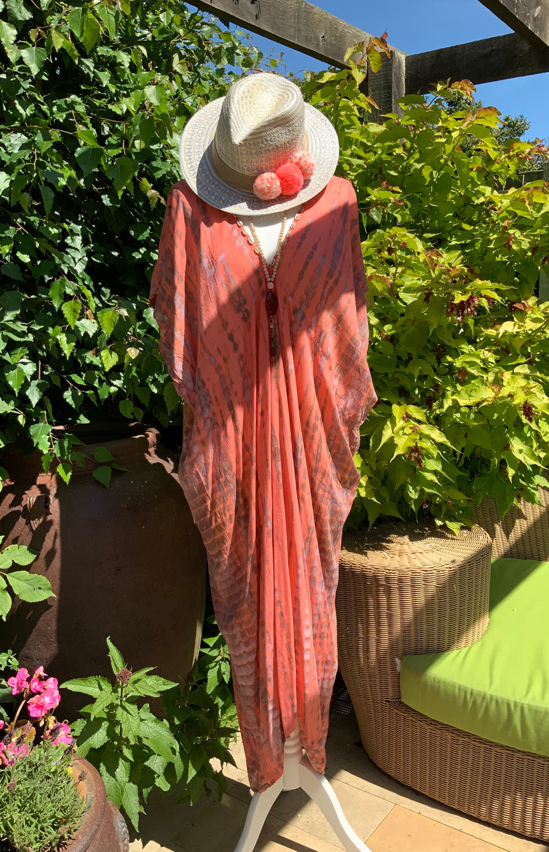 Ibiza - tie dye kaftan - dusty tangerine