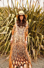 TIGRESS - 100% Silk Luxury Kaftan - Leopard