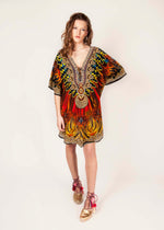 PHOENIX  - 100% Silk - Luxury Kaftan - Fire