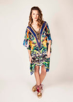 BIRD OF PARADISE  - 100% Silk Georgette - Luxury Kaftan - Cobalt