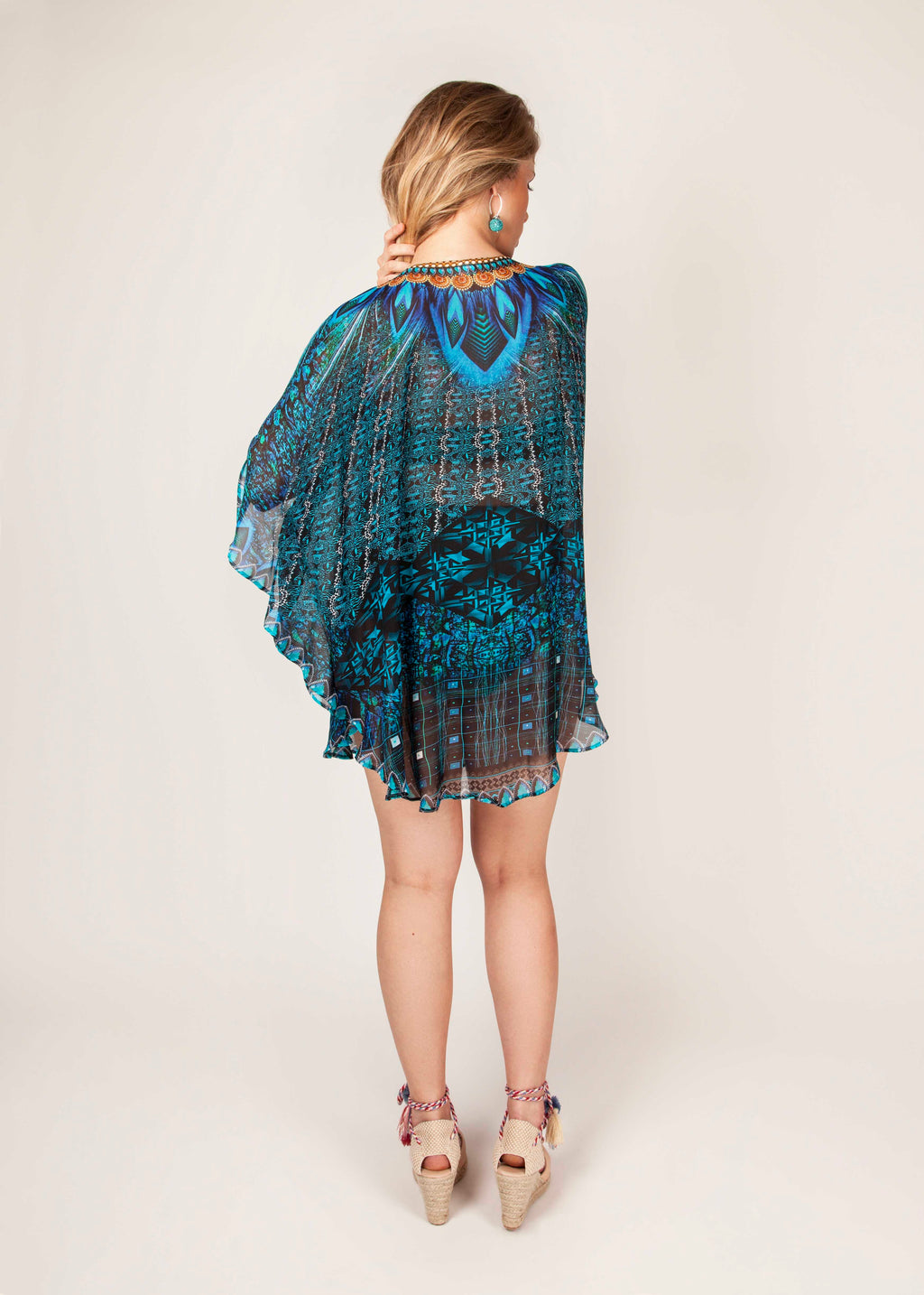 QAJAR - 100% Silk Georgette - Luxury Kaftan - Teal